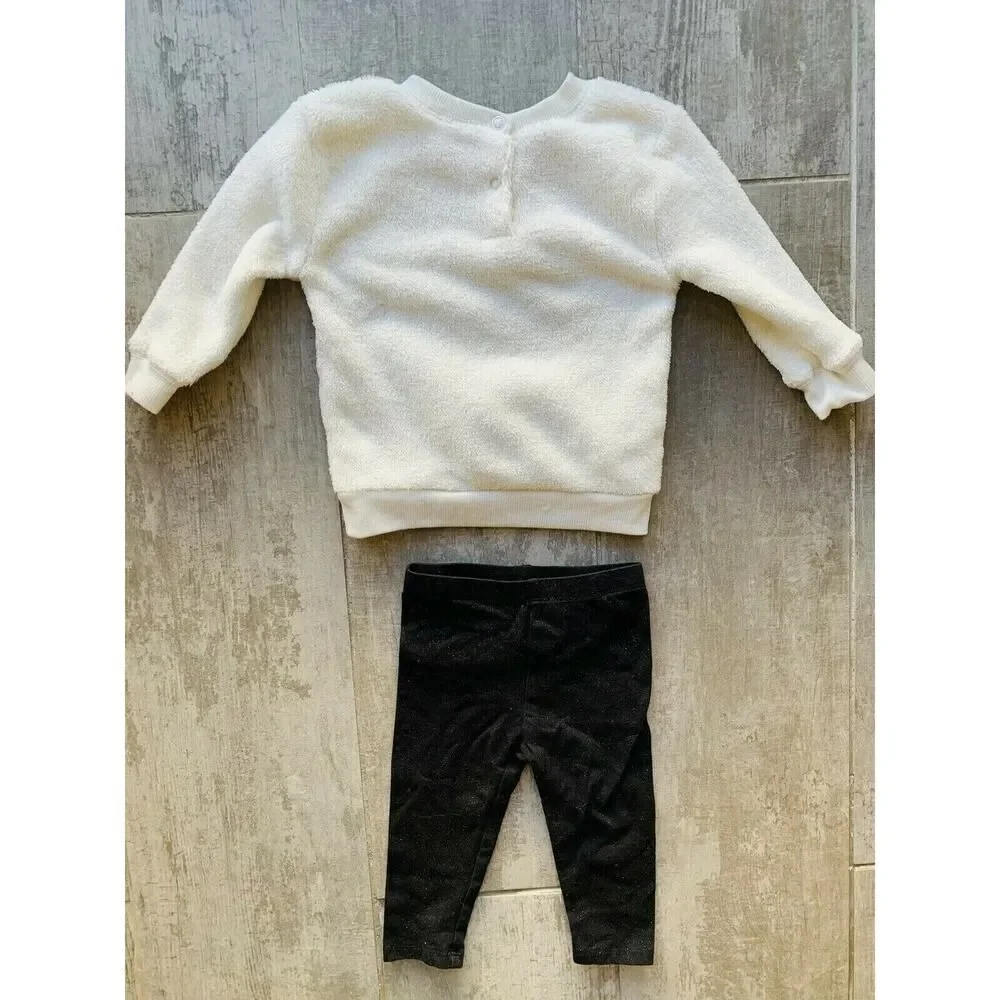 Baby Girl Disney Minnie Mouse Fleece Sweatshirt & Glitter Leggings Outfit 6-9 mo